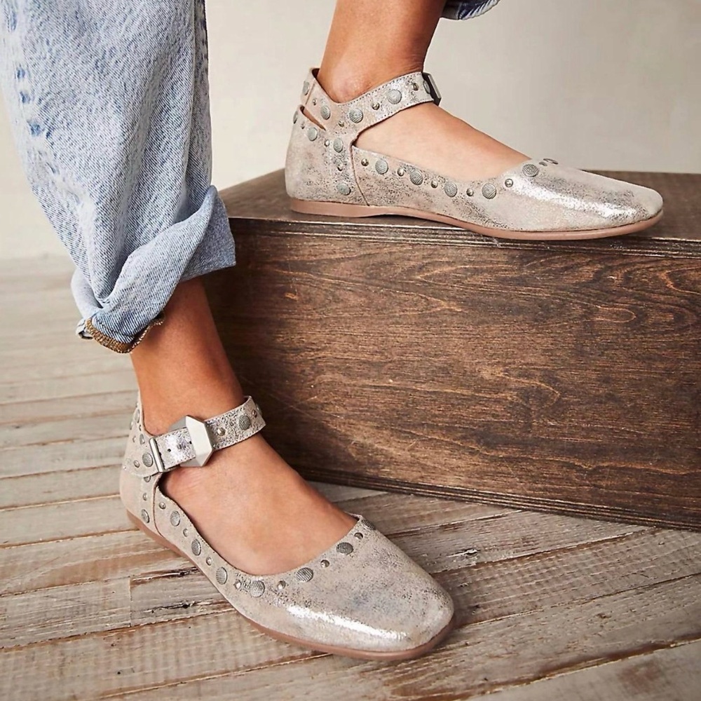 Free People Mystic Mary Jane Flats Metallic Size 8/38 - Picture 3 of 6